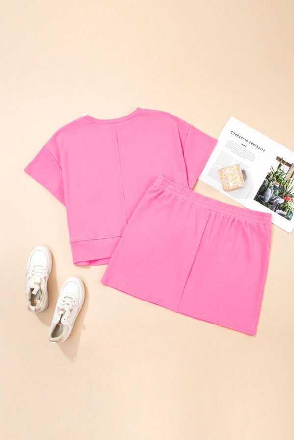 Pink Ribbed Drop Shoulder Tee and Skort Plus Size Set