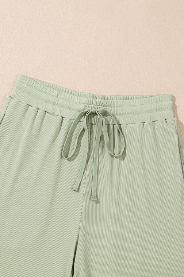 Smoke Green Textured Tank Top and Drawstring High Waist Pants Set
