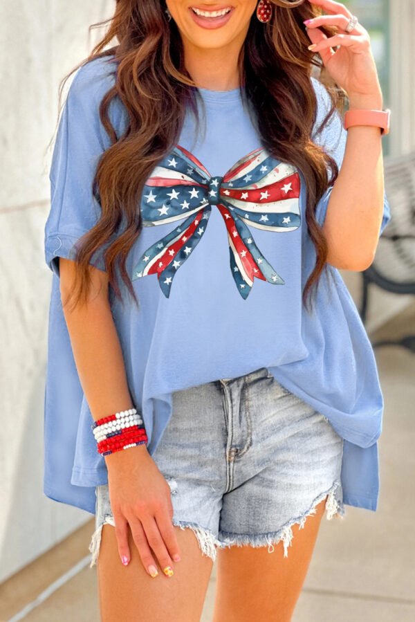 Myosotis July 4th Stars and Striped Bow Print Oversize Tee