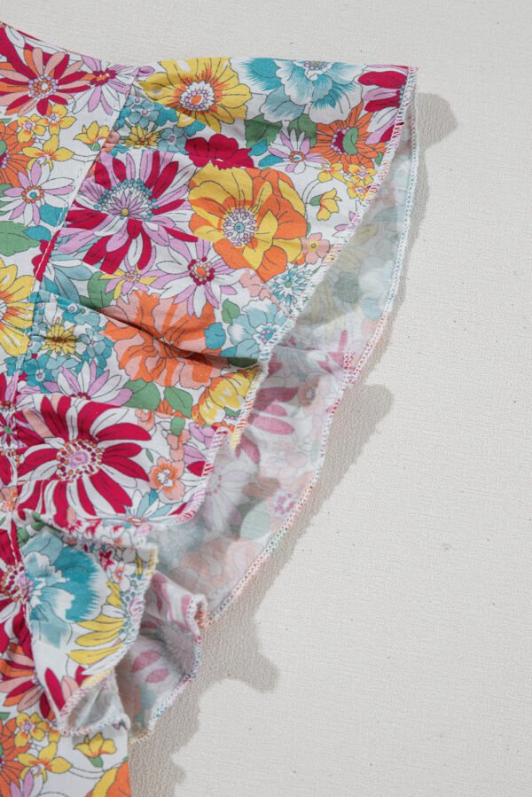 Multicolour Floral Pleated Detail Flutter Sleeve Blouse
