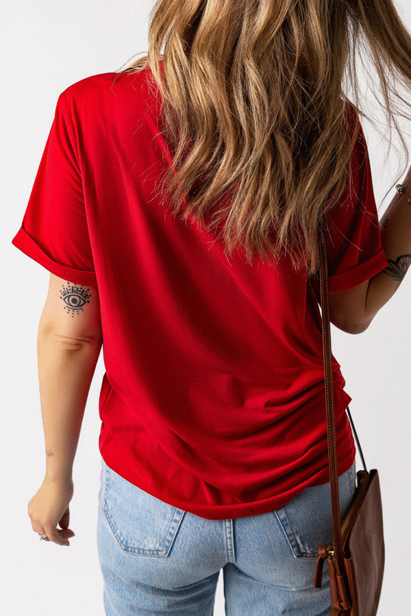 Red USA Bow Printed Casual Cotton Blend T Shirt