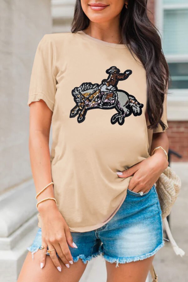 Khaki Sequin Rodeo Graphic Crewneck Tee