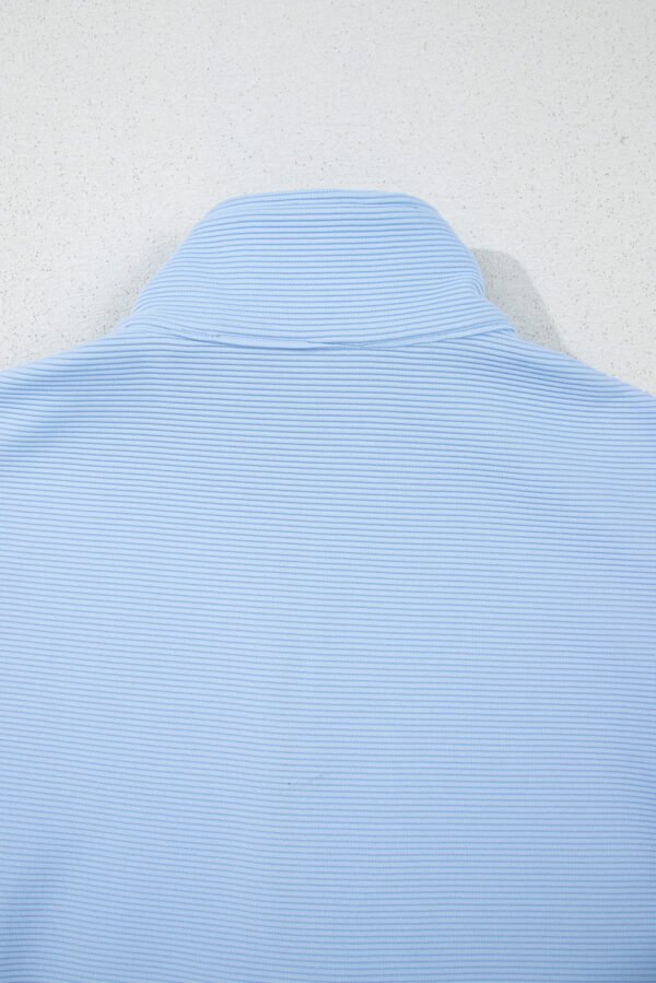 Beau Blue Ribbed Texture Half Zip Ruffled Short Sleeve Top and Shorts Set