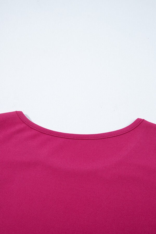 Rose Red Short Ruffle Sleeve Round Neck Blouse