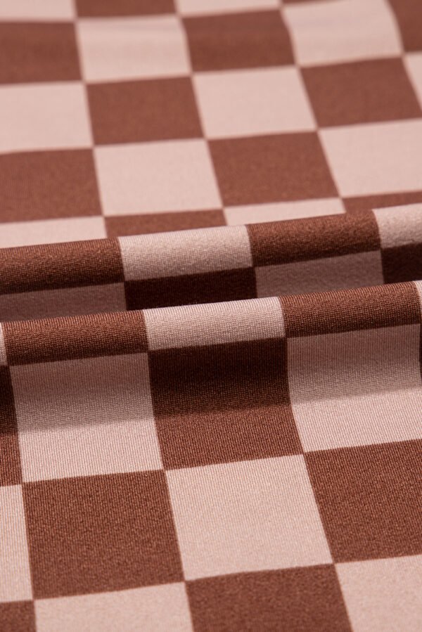 Khaki Checkered Elastic High Waist Loose Casual Pants
