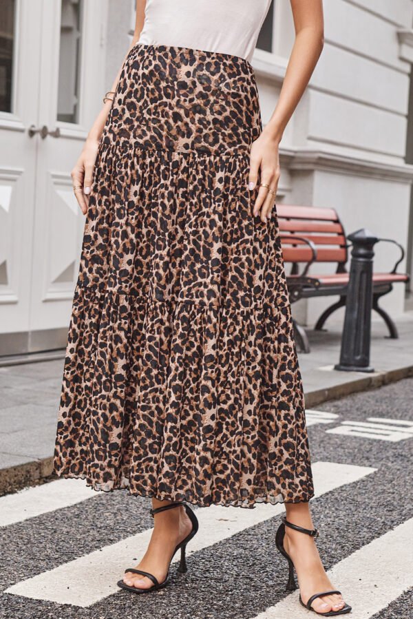 Brown Leopard Floral Reversible Ruffle Hem Maxi Skirt