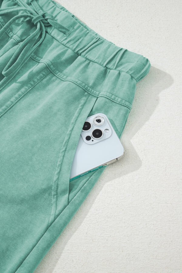 Mint Green Mineral Wash Exposed Seam Drawstring High Waist Wide Leg Cargo Pants