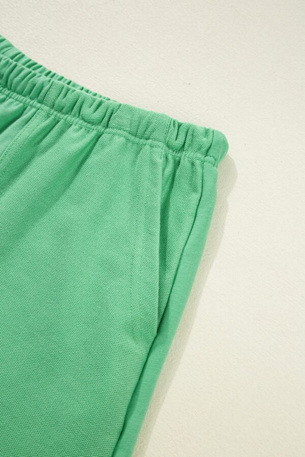 Mint Green Plus Size V Neck Tee Patched Pocket Drawstring Shorts Set