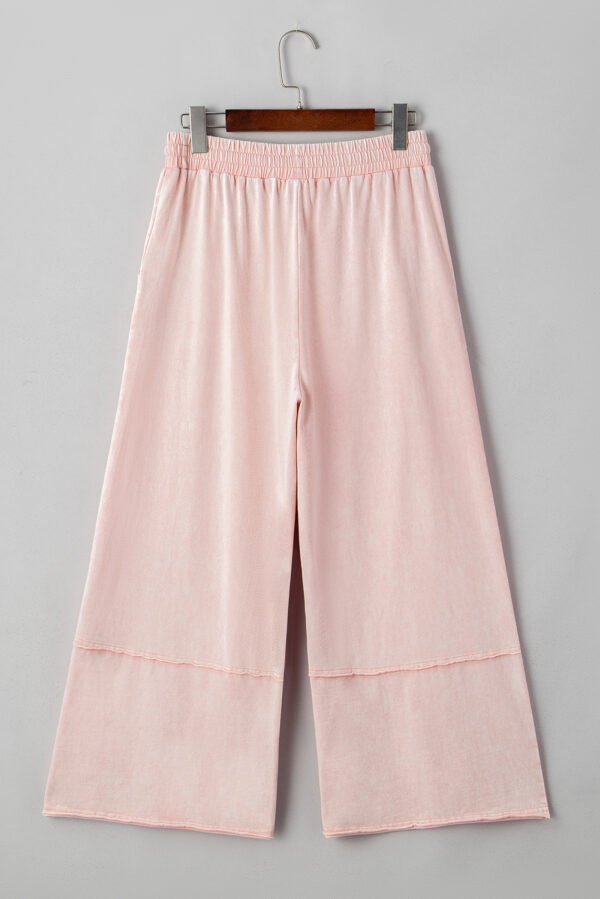 Pink Flower Patch Mineral Washed Terry Knit Cropped Wide Leg Pants