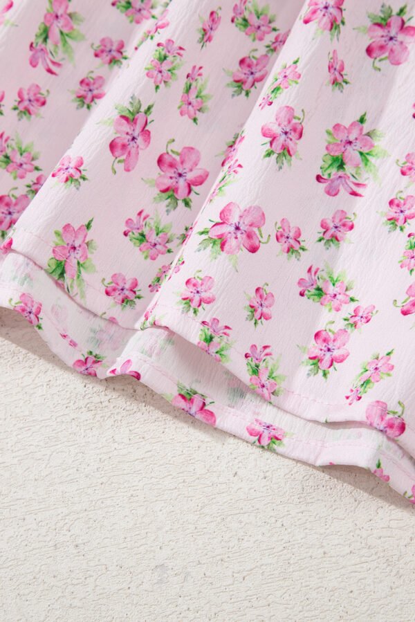 Pink Frilly Shirred Bodice Tiered Floral Maxi Dress