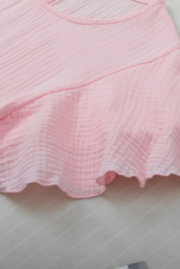 Light Pink Crinkled Cotton Gauze Ruffle Sleeve Blouse