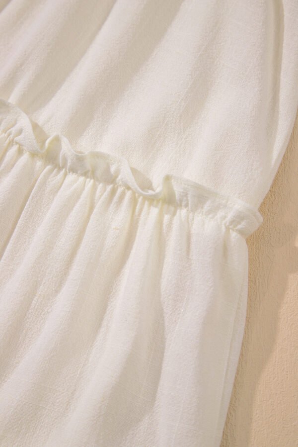 Oatmeal Solid Color Tied Straps Ruffle Tiered Mini Dress