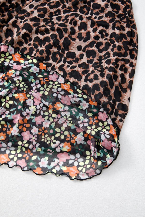 Brown Leopard Floral Reversible Ruffle Hem Maxi Skirt