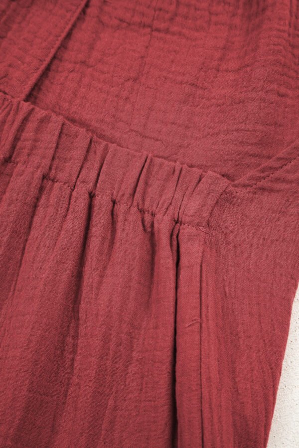 Red Clay Knotted Back Strap Cotton Bib Jumpsuit