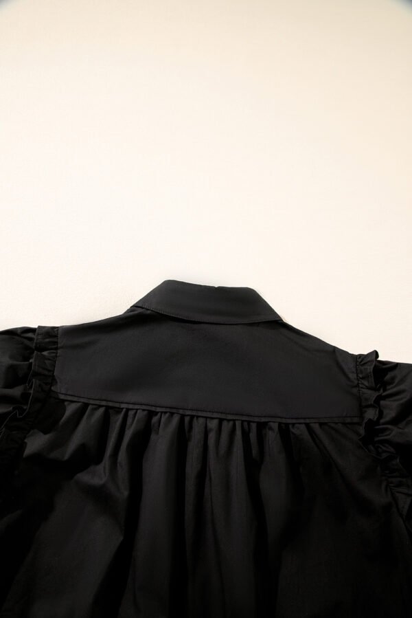 Black Frilly Puff Sleeve Stylish Collared Shirt