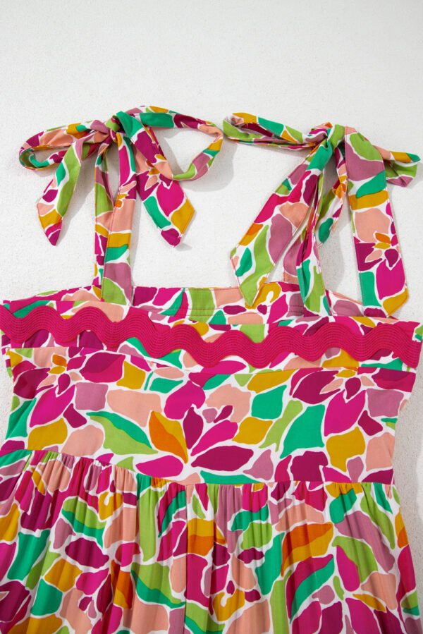 Multicolour Floral Tied Straps Ricrac Trim Maxi Dress