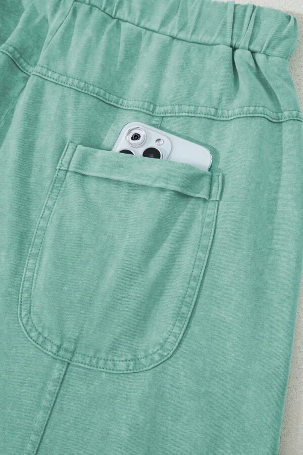 Mint Green Mineral Wash Exposed Seam Drawstring High Waist Wide Leg Cargo Pants
