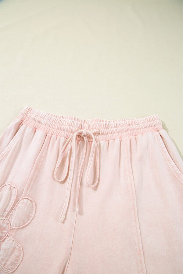 Pink Flower Patch Mineral Washed Terry Knit Cropped Wide Leg Pants