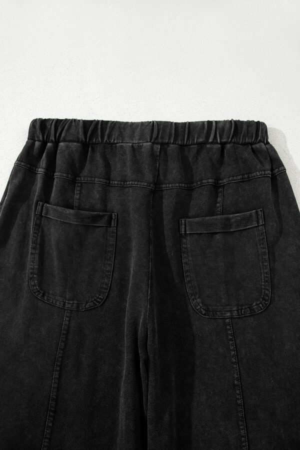 Black Mineral Wash Exposed Seam Drawstring High Waist Wide Leg Cargo Pants