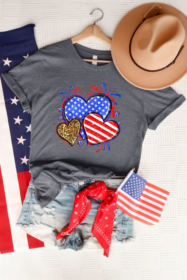 Gray American Heart July 4th Celebration Graphic T Shirt
