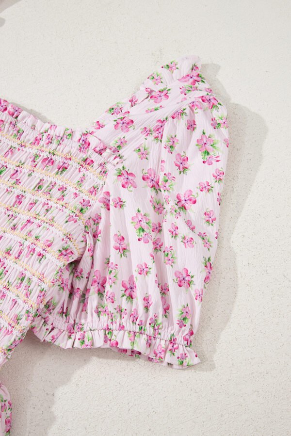 Pink Frilly Shirred Bodice Tiered Floral Maxi Dress