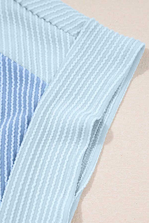 Sky Blue 2-tone Colorblock Patchwork Corded 2pcs Outfit