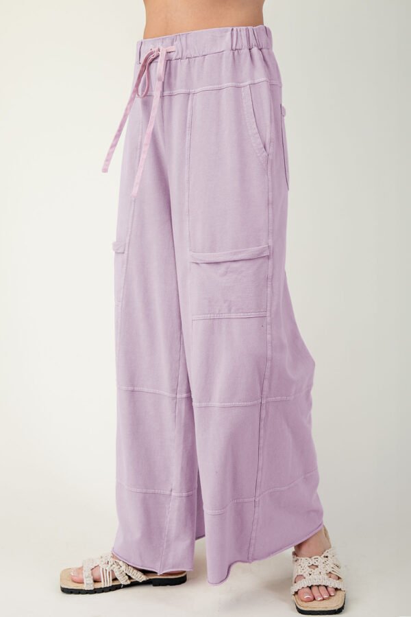Pink Mineral Wash Exposed Seam Drawstring High Waist Wide Leg Cargo Pants