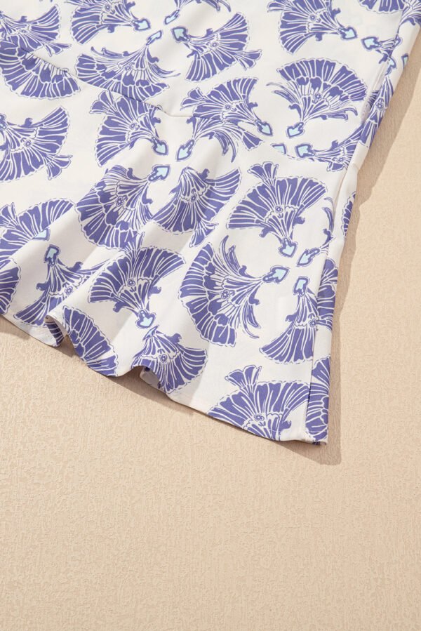 Sky Blue Printed Shirt Collar Half Button A-line Mini Dress