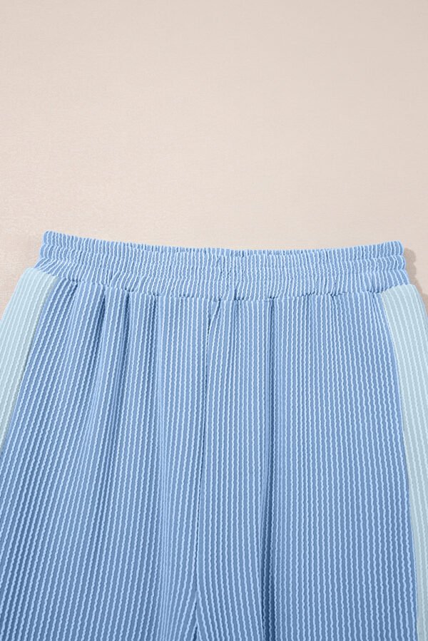 Sky Blue 2-tone Colorblock Patchwork Corded 2pcs Outfit