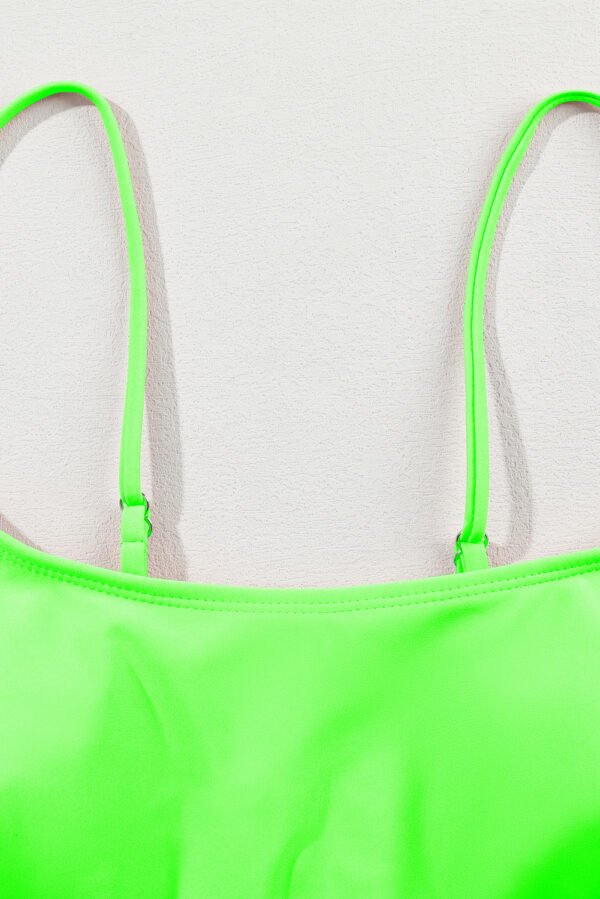 Green Striped Patchwork Spaghetti Strap High Waist Bikini Swimsuit