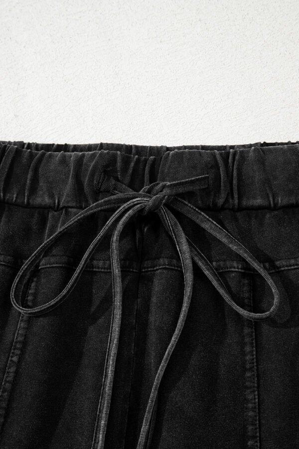 Black Mineral Wash Exposed Seam Drawstring High Waist Wide Leg Cargo Pants