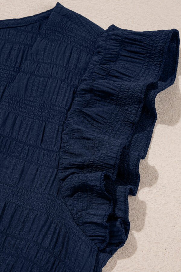 Dirty blue Textured Square Neck Top and Shirred High Waist Shorts Set