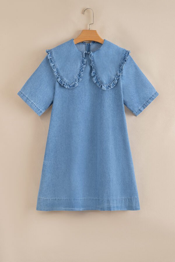 Beau Blue Frilled Peter Pan Collar Loose Denim Short Dress