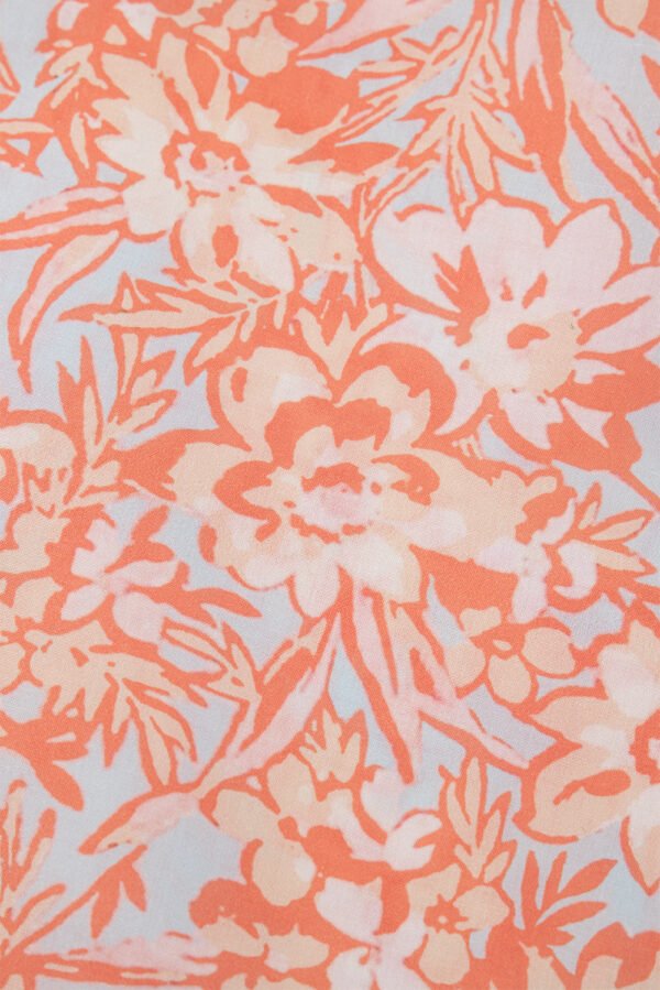 Orange Floral Ruffle Sleeve Split Neck Blouse