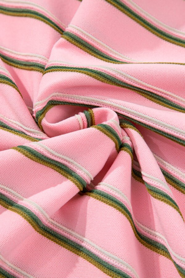 Pink Stripe V Neck Slim Fit Casual T Shirt