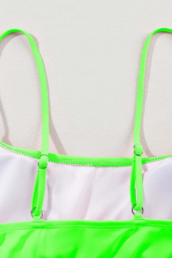 Green Striped Patchwork Spaghetti Strap High Waist Bikini Swimsuit