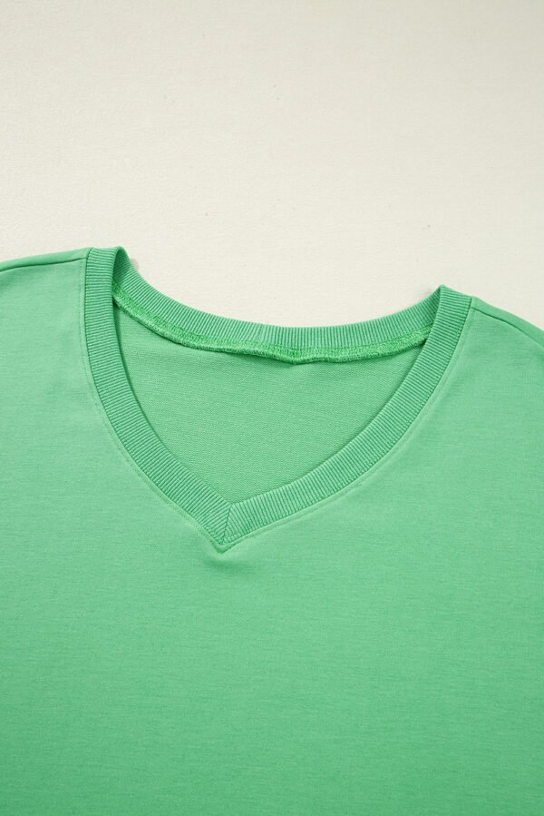 Mint Green Plus Size V Neck Tee Patched Pocket Drawstring Shorts Set