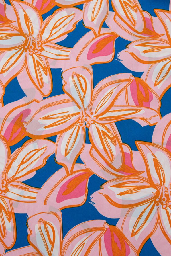 Orange Summer Flower Print Notched Neck Ruffle Sleeve Blouse