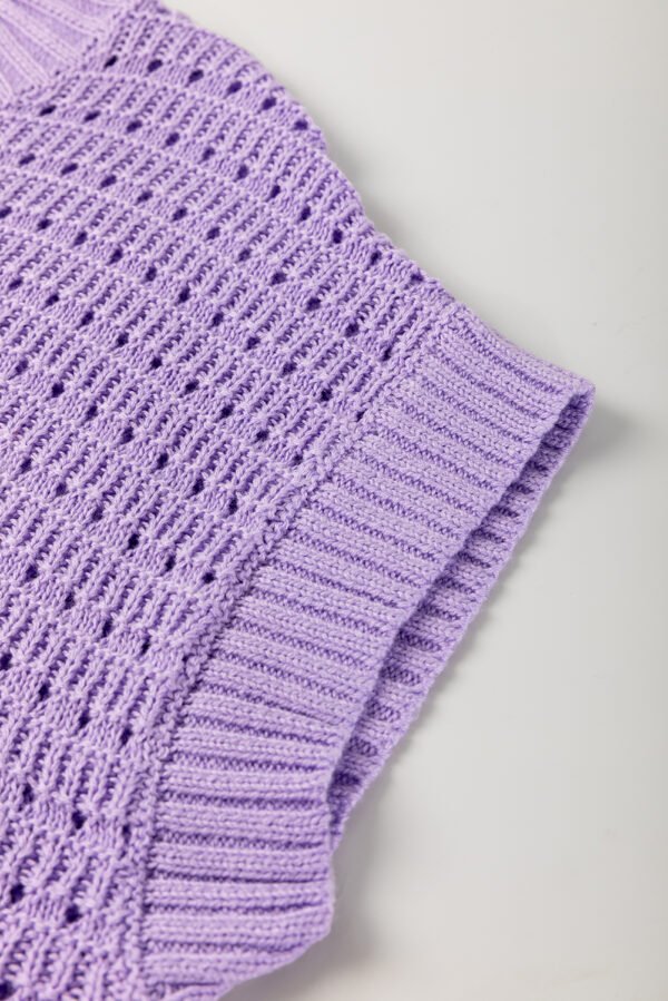 Lavendula Pointelle knit Ribbed Trim Short Sleeve Sweater