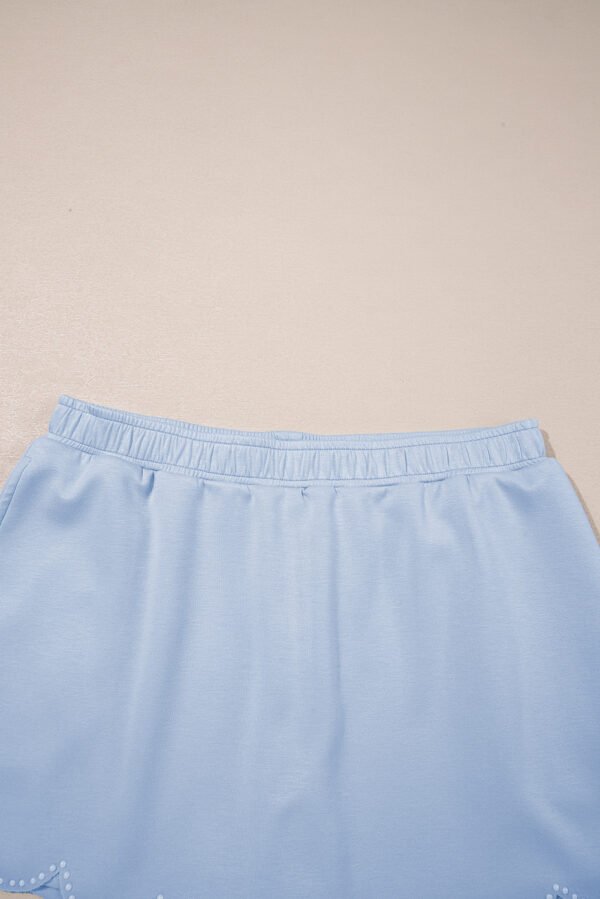 Beau Blue Puff Sleeve Pearl Embellished Scallop Trim Top 2 Piece Skort Set