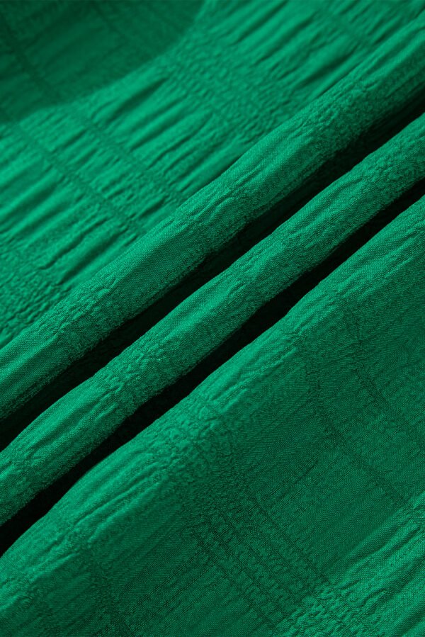 Dark Green Textured Flutter Sleeve Ruffled Mini Dress