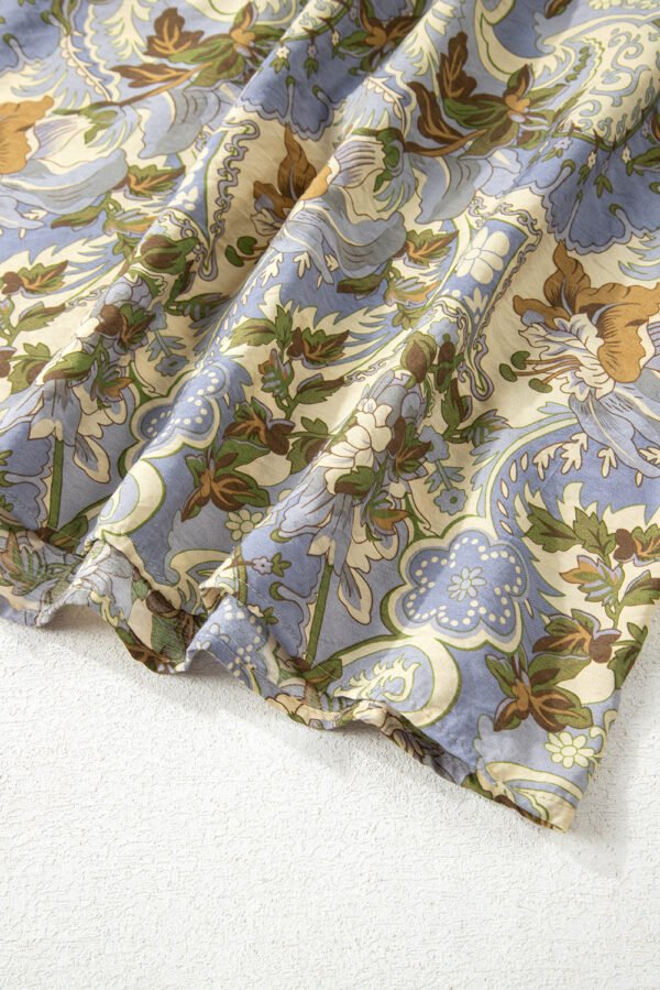 Multicolour Vintage Floral V Neck Short Puff Sleeve Long Dress