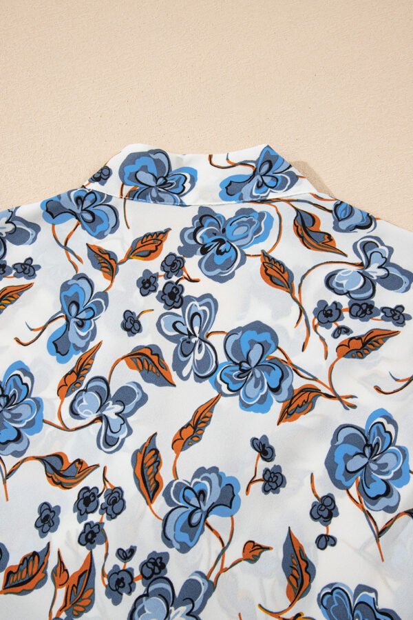 Sky Blue Floral Print Knotted V Neck Elegant Tank Top