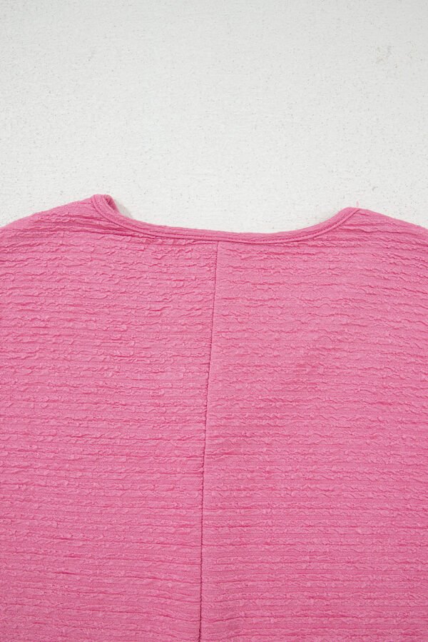 Pink Textured V Neck T Shirt and Shorts Set
