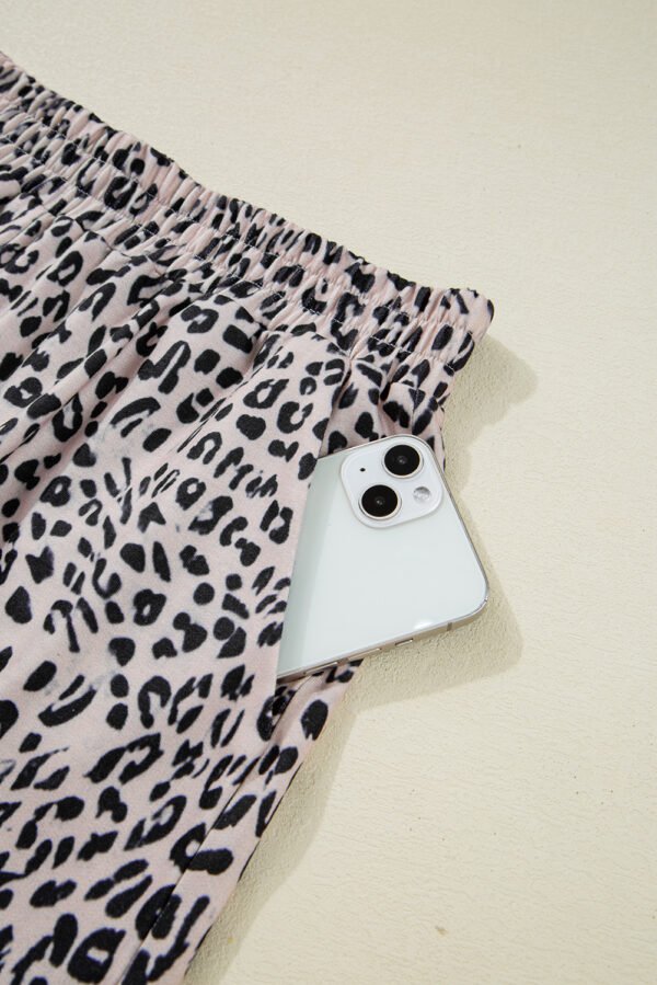 Brown Leopard Half Zipper Collared Ruffled Sleeve Top and Short Set