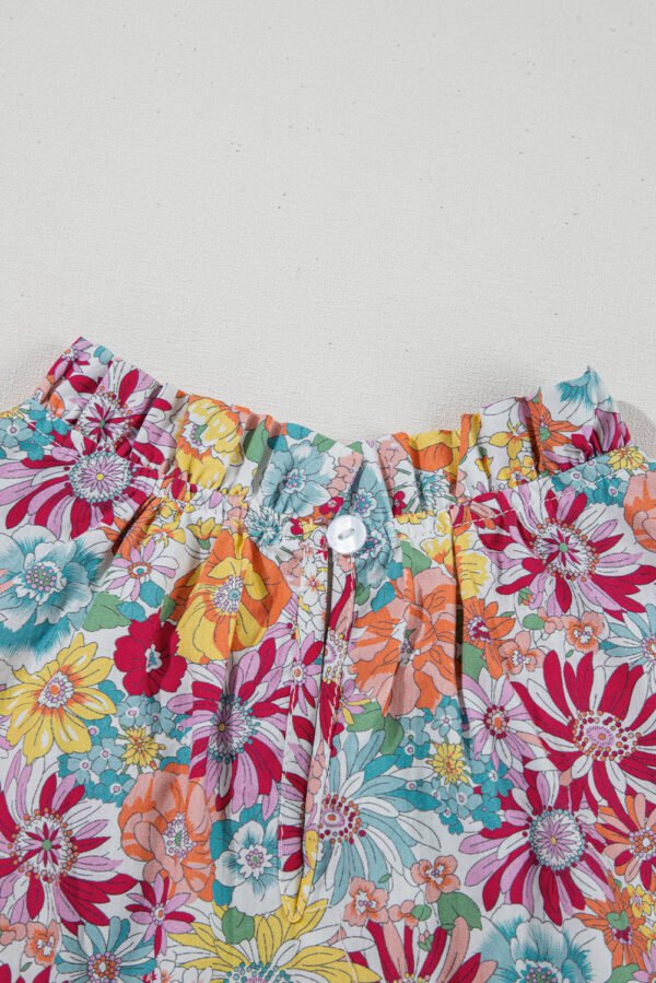 Multicolour Floral Pleated Detail Flutter Sleeve Blouse