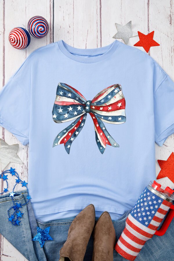 Myosotis July 4th Stars and Striped Bow Print Oversize Tee