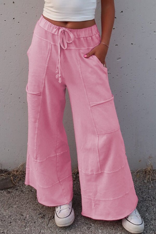 Bonbon Mineral Wash Exposed Seam Drawstring High Waist Wide Leg Cargo Pants