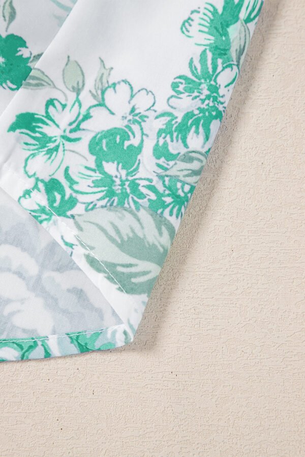 Green Floral Print Ruffle Sleeve Frilly Button Up Shirt