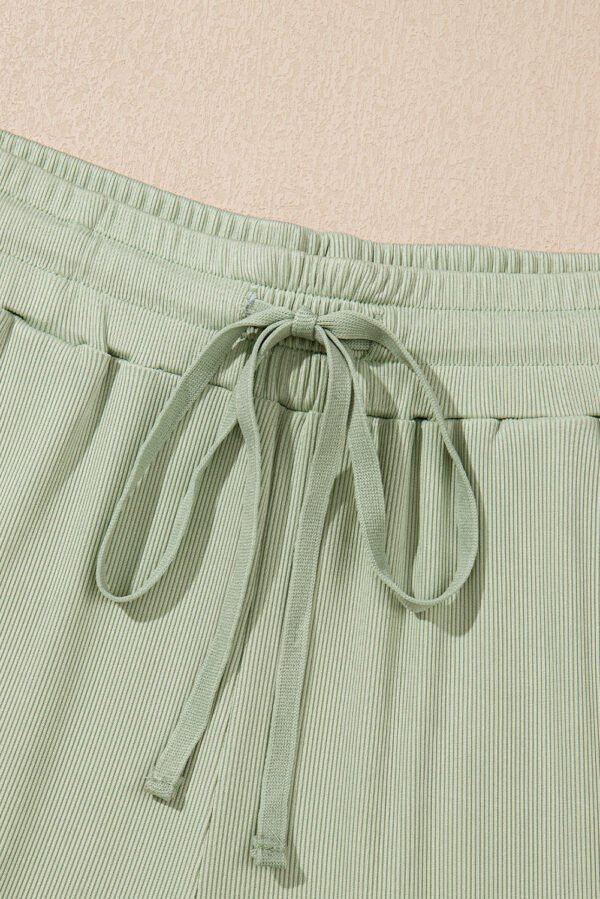 Smoke Green Textured Tank Top and Drawstring High Waist Pants Set